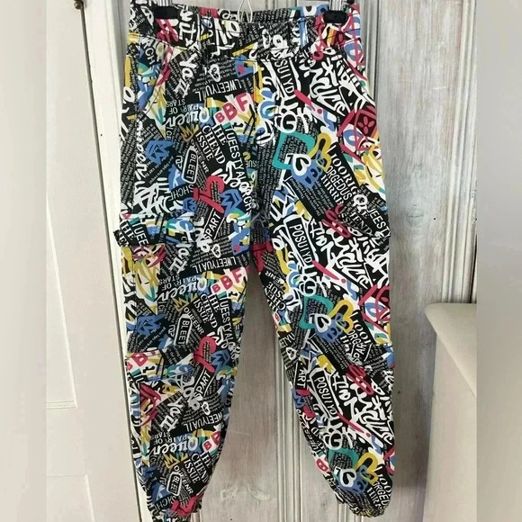 VIP graffiti graphic cargo joggers stretch pull up pant 7/28 streetwear bright - Picture 1 of 10
